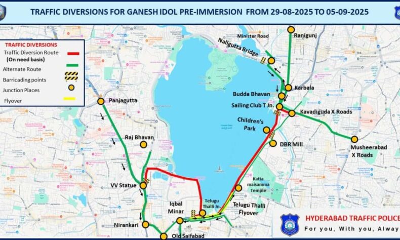 Traffic diversions in Hyderabad for Ganesh immersion from Aug 29