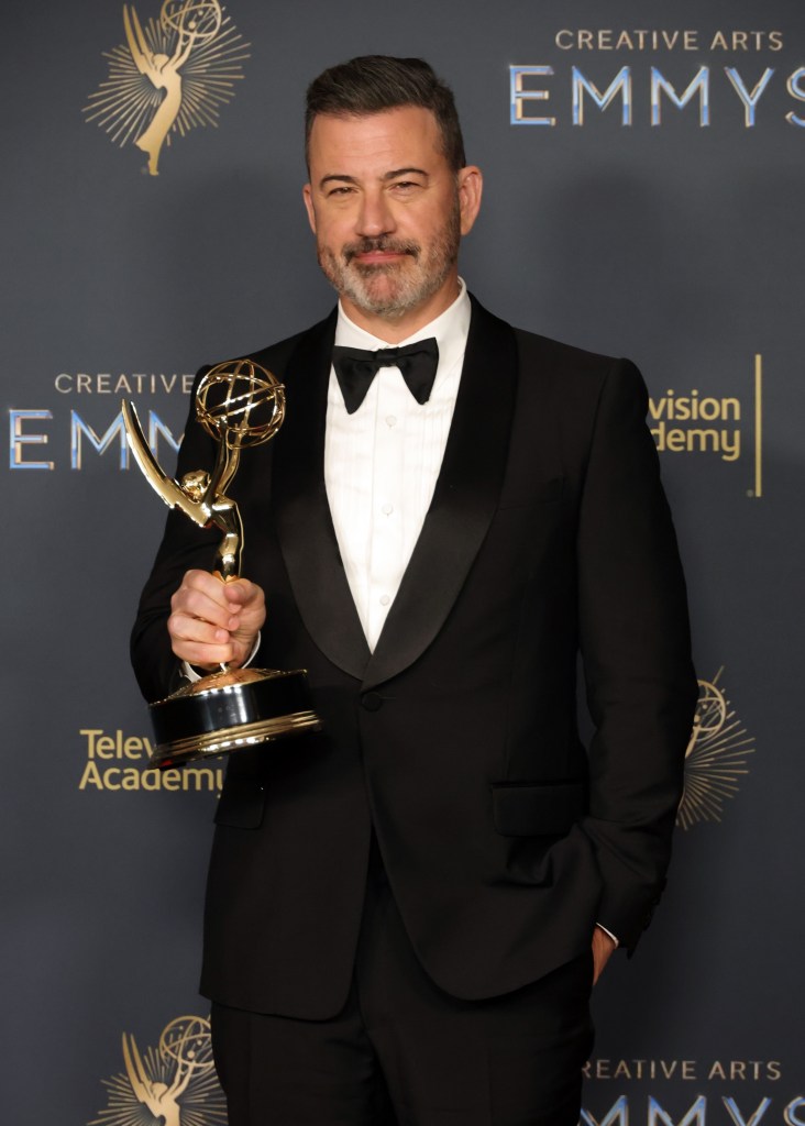 LOS ANGELES, CALIFORNIA - SEPTEMBER 07: Jimmy Kimmel, winner of the Outstanding Host for a Game Show Award for "Who Wants to Be a Millionaire", attends the 2025 Creative Arts Emmy Awards at Peacock Theater on September 07, 2025 in Los Angeles, California. (Photo by Kevin Winter/Getty Images)