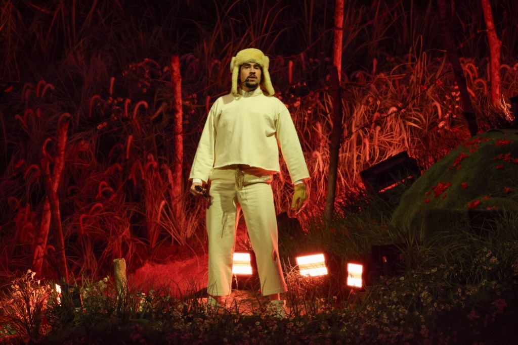 SAN JUAN, PUERTO RICO - JULY 11: Bad Bunny performs onstage during Night One of Bad Bunny: "No Me Quiero Ir De Aqui" Residencia En El Choli at Coliseo de Puerto Rico José Miguel Agrelot on July 11, 2025 in San Juan, Puerto Rico. (Photo by Kevin Mazur/Getty Images)