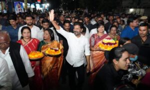 CM Revanth offers prayers at renovated Bathukamma Kunta Lake