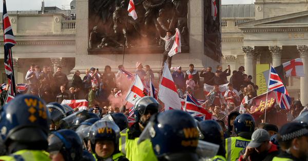 Protesters clash with police during far right rally against immigration 25