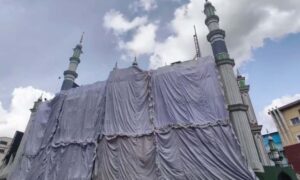 Mosques covered ahead of Durga Idol immersion in Hyderabad
