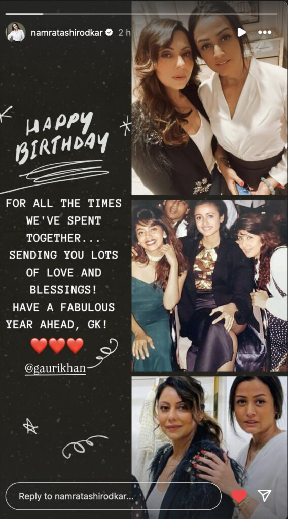 Namrata Shirodkar wishes Gauri Khan ‘love blessings as she