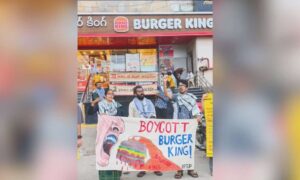 Pro Palestine protest held at Burger King outlet in Hyderabad