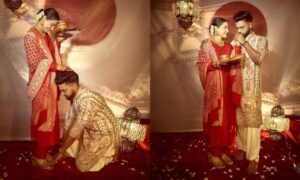 Rocky touches Hina Khans feet on 1st Karwa Chauth She