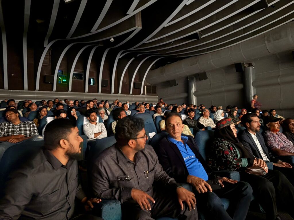 Film enthusiasts watch screenings during the Iranian Film Festival in Hyderabad.