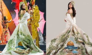1763629841 Miss Universe Palestine flaunts outfit with Masjid Al Aqsa painting