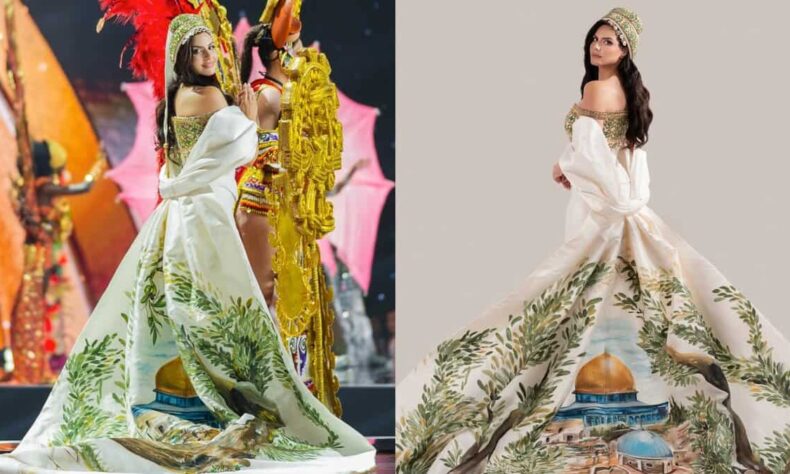 1763629841 Miss Universe Palestine flaunts outfit with Masjid Al Aqsa painting