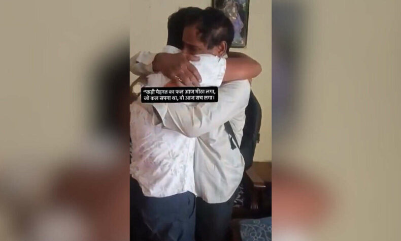 Father gets emotional seeing son achieve dream