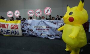 Protestors don Pikachu costumes asking Japan to end fossil fuel financing